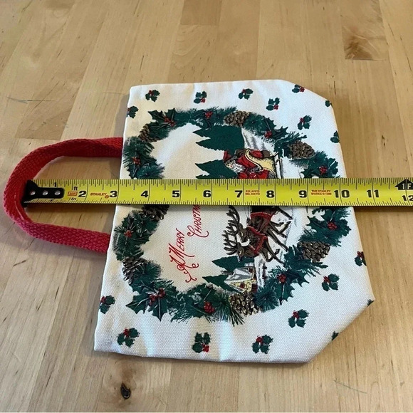 Vintage Small Hand Purse Bag Merry Christmas Santa Sleigh Heart Books - Picture 7 of 7